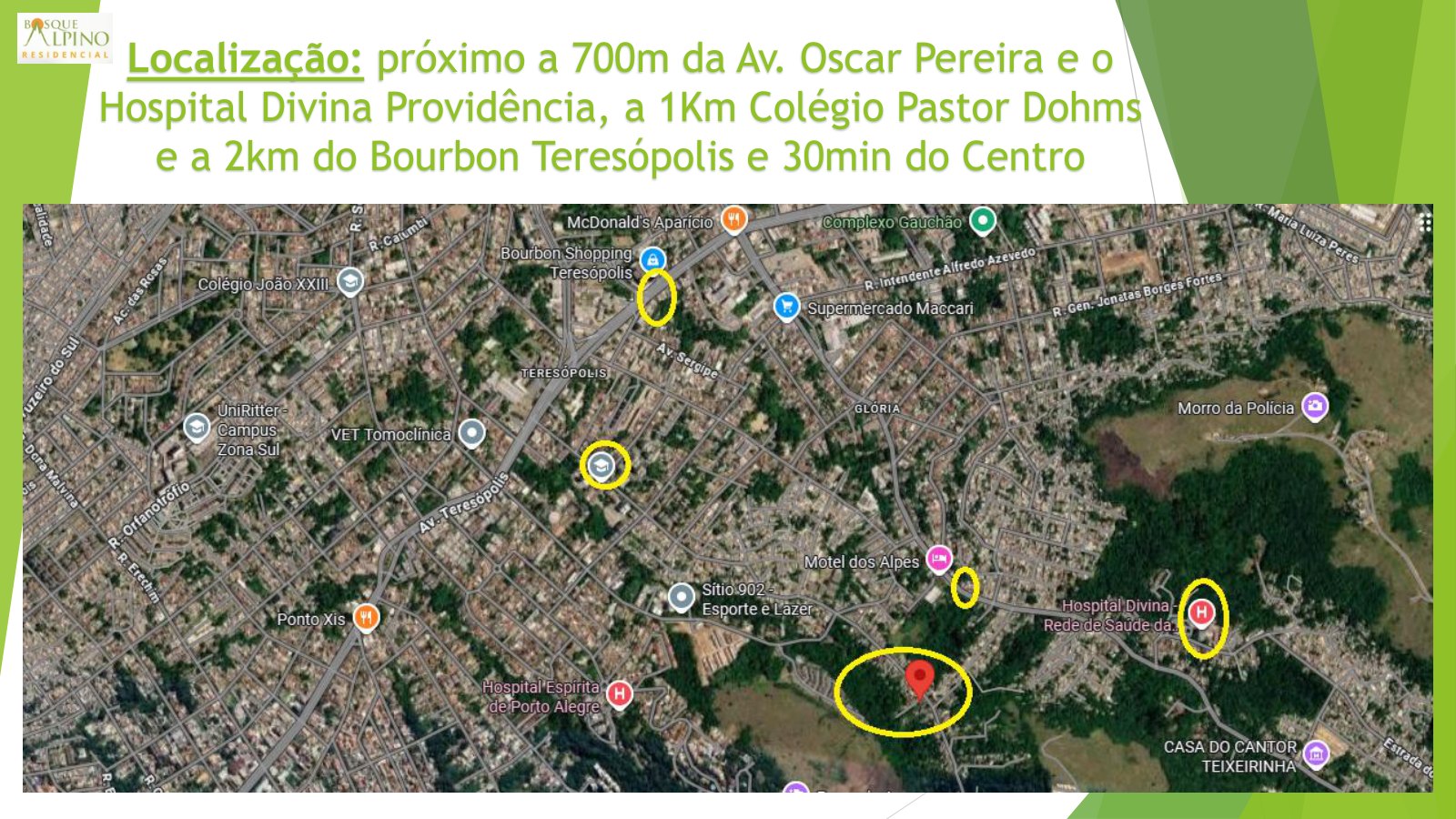 Mapa do entorno do Bosque Alpino, na Estrada dos Alpes, bairro Teresópolis