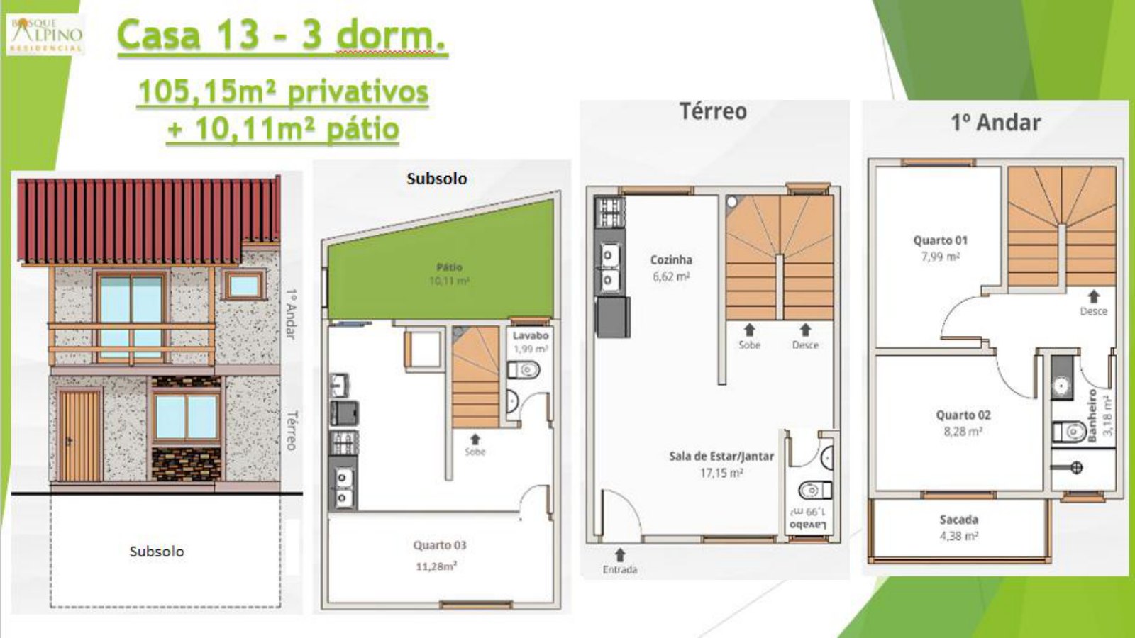 Planta casa 13, 105,15 m² do Bosque Alpino