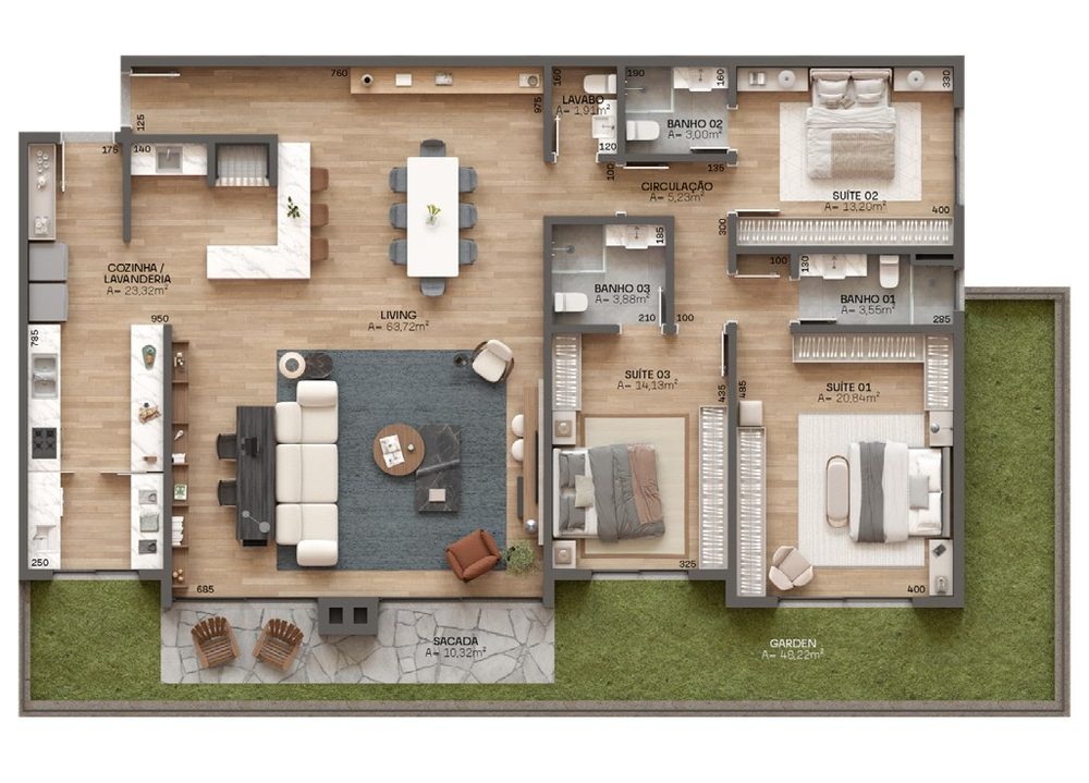 Planta garden 101, 180,88 m² do Casa Terralta