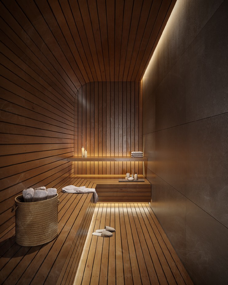 Sauna seca revestida em madeira