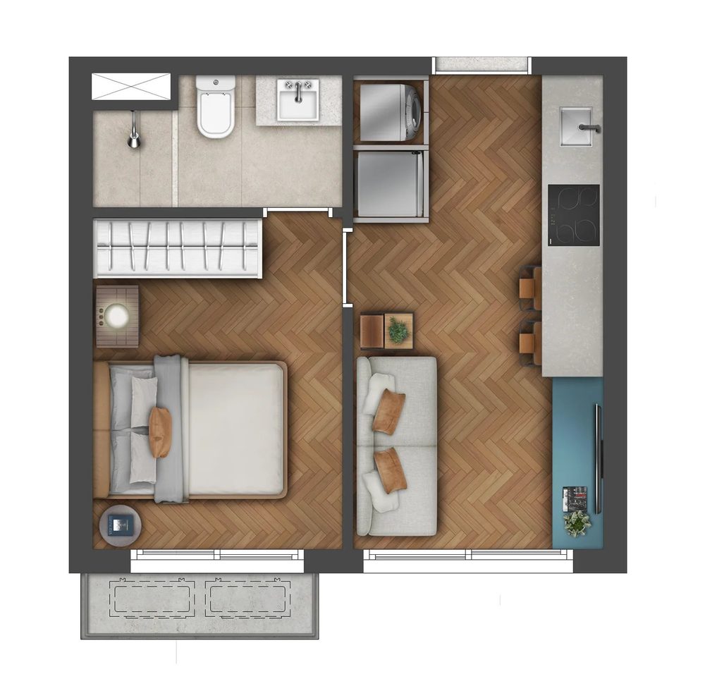 Planta smart house, 1 dormitório do GO Bom Fim