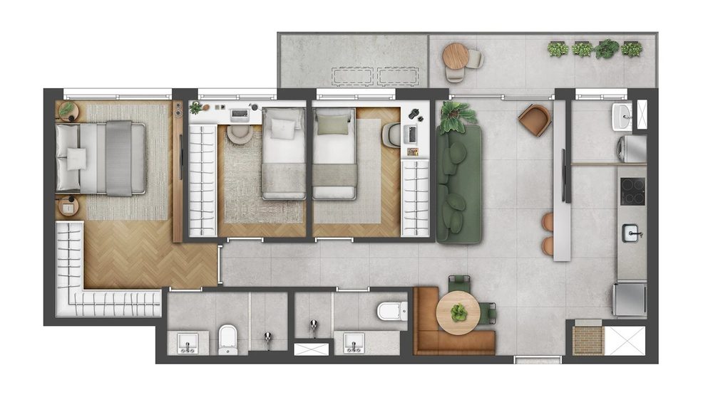 Planta family, 3 dormitórios do GO Bom Fim