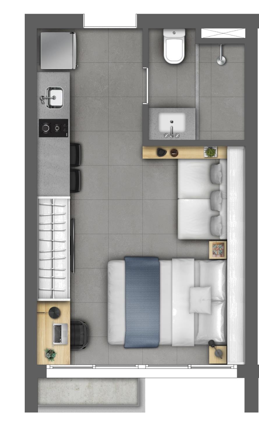 Planta loft, 25,53 m² do GO Rio Branco