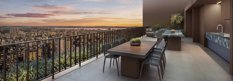 Espaço gourmet com vista da cidade