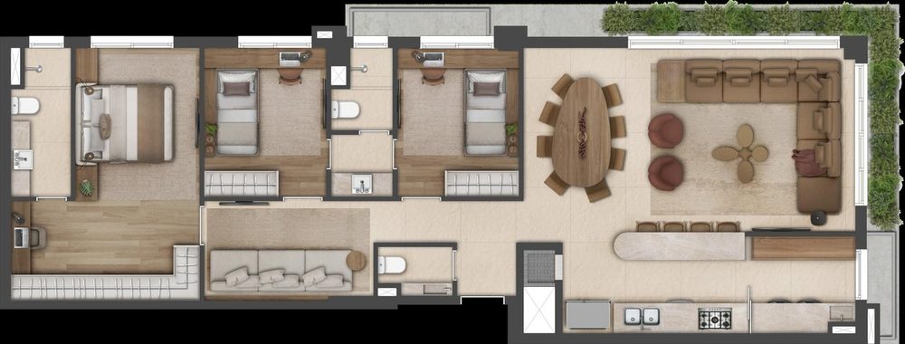 Planta apartamento 119 m² do High Garden Petrópolis