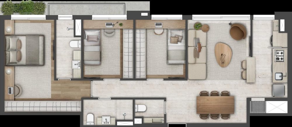 Planta apartamento 87 m² do High Garden Petrópolis