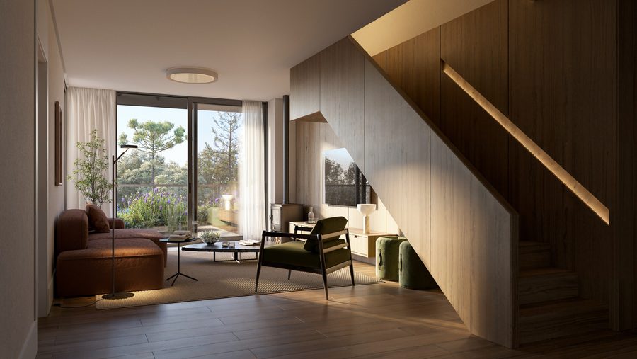 Living do duplex 502 com escada