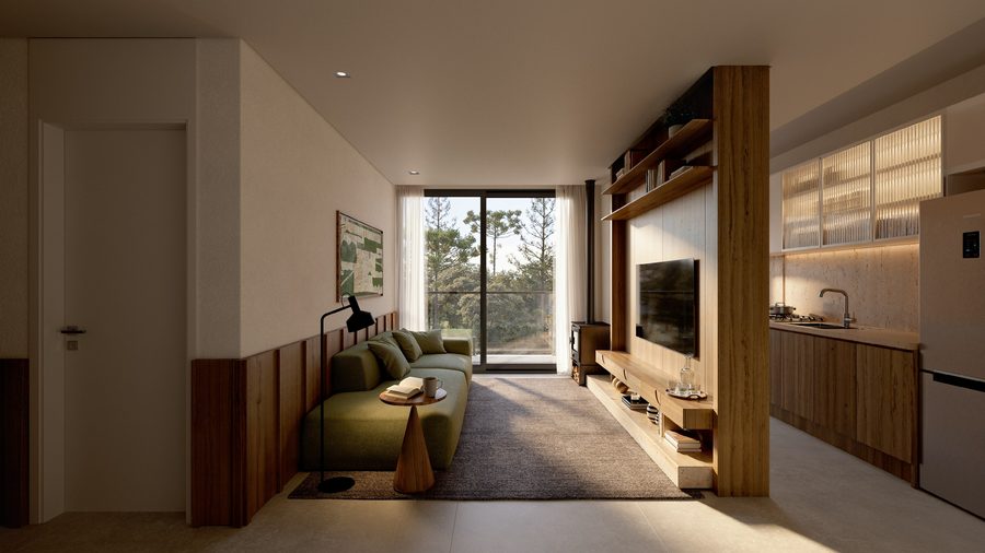 Living de apartamento do Ressência com sacada