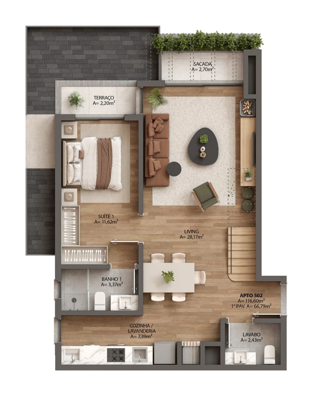 Planta duplex 502, 116,60 m² do Ressência