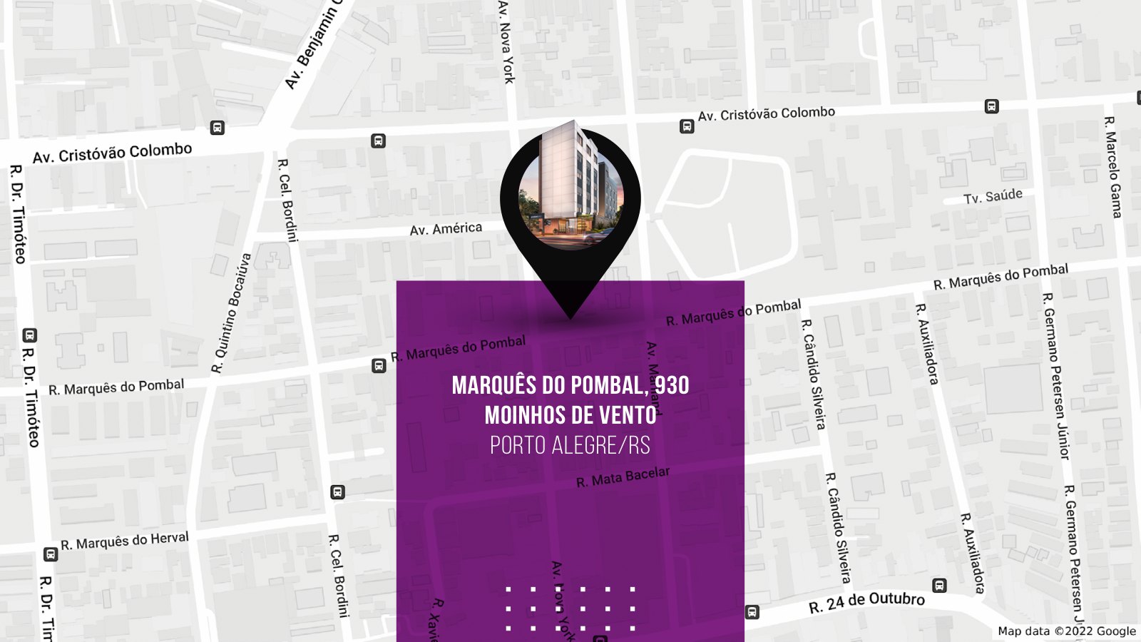 Mapa do entorno do RISE, na Rua Marquês do Pombal 930, em Moinhos de Vento