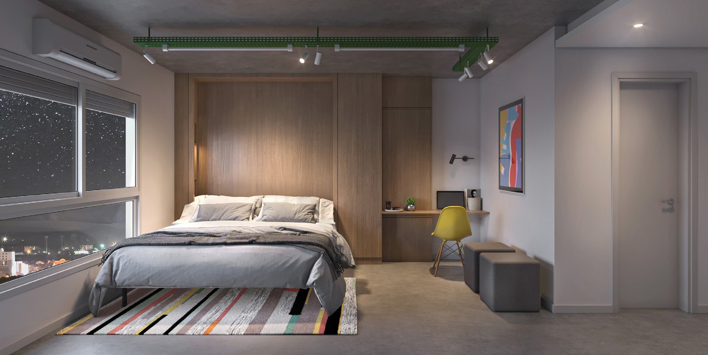 Studio do RISE com a cama retrátil queen aberta