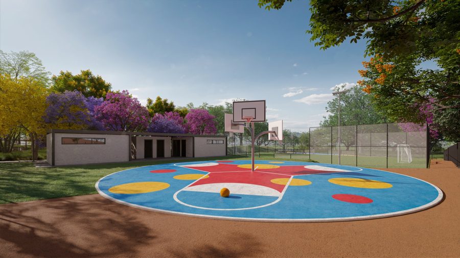 Street basquete com piso colorido